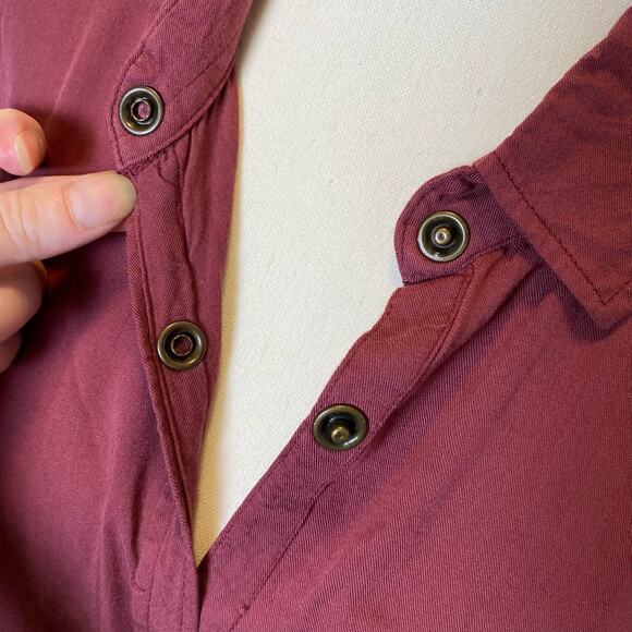 Roxy Burgundy Long Sleeve Snap Closure Shirt Dress Coverup Size Medium Womens - Picture 5 of 12